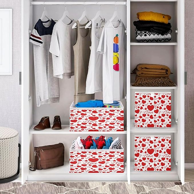 Bolaz Valentines Hearts and Love Closet Organizers Storage Cubes Storage Bins Shelf Baskets Containers for Home Room Office,Square