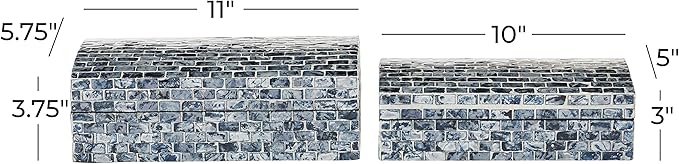 Deco 79 Wood Handmade Decorative Box Decorative Keepsake Boxes with Hinged Lid, Set of 2 Storage Boxes 11", 10"W, Blue