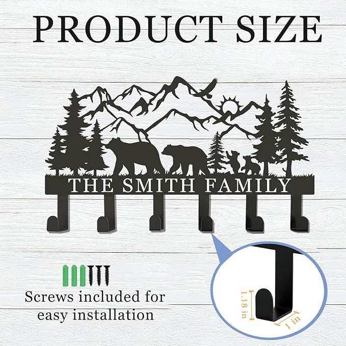 Personalized Metal Coat Rack Wall Mount with Hooks, Decorative Hat & Coat Hooks for Entryway, Hallway, Living Room, and Towel Hooks for Bathroom (Custom)