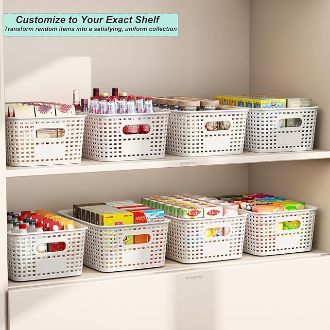 Plastic Storage Basket for Organizing 12 Pack Small Storage Bins Container for Shelves, White Shelf Baskets with Handles for Organization