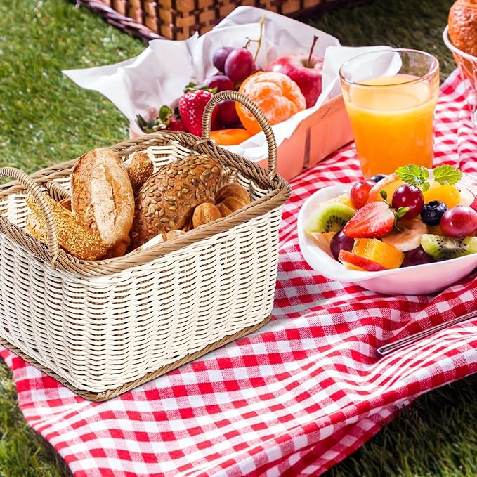 Wicker Flatware Organizer, Cutlery Holder for Countertop, Woven Cutlery Storage with Handles, 4 Compartments Utensil Tableware Basket