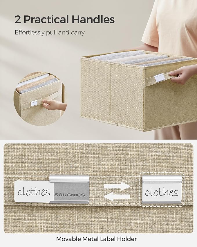 SONGMICS Storage Baskets, Set of 4 Extra Large Storage Bins for Organizing, 30L, 15.7 x 11.8 x 9.8 Inches, Fabric Storage Cubes for Shelves, Easy to Clean, Foldable, 2 Handles, Sand Beige UROB240Y04