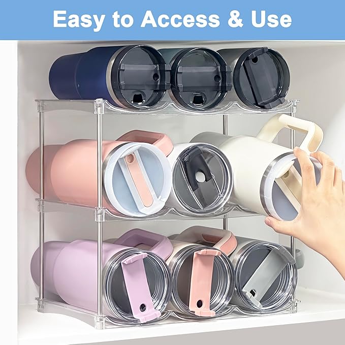 Water Bottle Organizer for Stanley 40oz Tumbler - Stackable Water Bottle Holder and Tumbler Organizer for Cabinet Kitchen Organization and Storage for Stanley Cup Accessories, Wine Rack, 3Pack