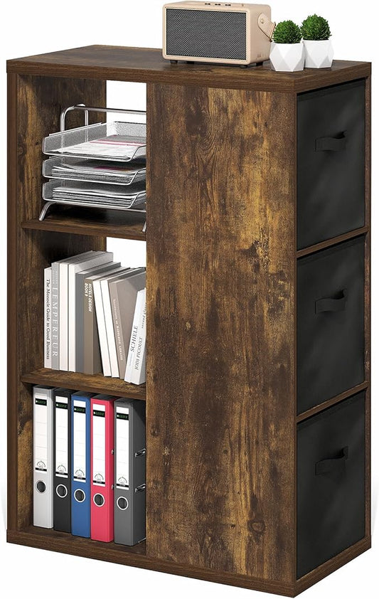 Furinno Viola Book Shelf, 3-Tier Bookshelf, Cube Storage Organizer Bookcase with Open Shelf, with Storage Bins, 13.6 x 29.3 x 43.8, for Living Room, Bedroom, Home Office, Amber Pine/Black