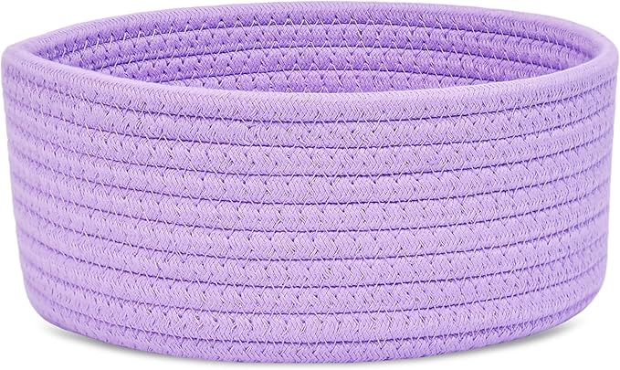 ABenkle Small Woven Basket, Empty Tiny Shallow Storage Basket, Mini Cotton Rope Baskets, Round Decorative Hamper, Basket Storage Bins for Toys, Spa, Socks, Nursery, Living Room