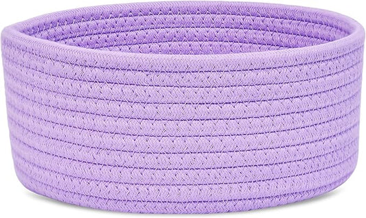 ABenkle Small Woven Basket, Empty Tiny Shallow Storage Basket, Mini Cotton Rope Baskets, Round Decorative Hamper, Basket Storage Bins for Toys, Spa, Socks, Nursery, Living Room