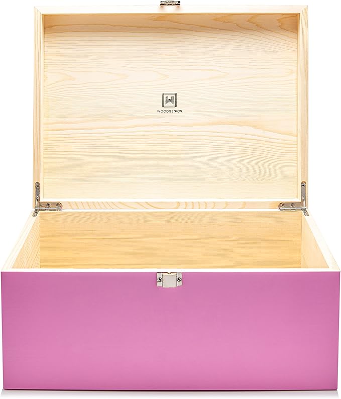 Large Memory Box For Keepsakes - Decorative Boxes With Hinged Lids, Pink Wooden Storage Box