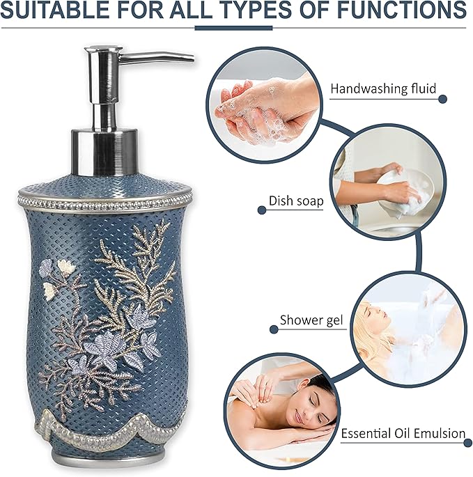 Zahari Home 4pc Capri Bathroom Accessories Sets Modern Classic Soap Dispenser, Tumbler, Tooth Brush Holder and Soap Dish Holder Unique Design Royal Blue Bathroom Set