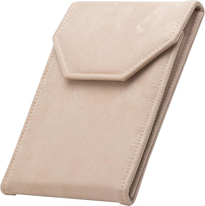 Velvet Necklace Jewelry Travel Folder Storage Display Case (Beige)