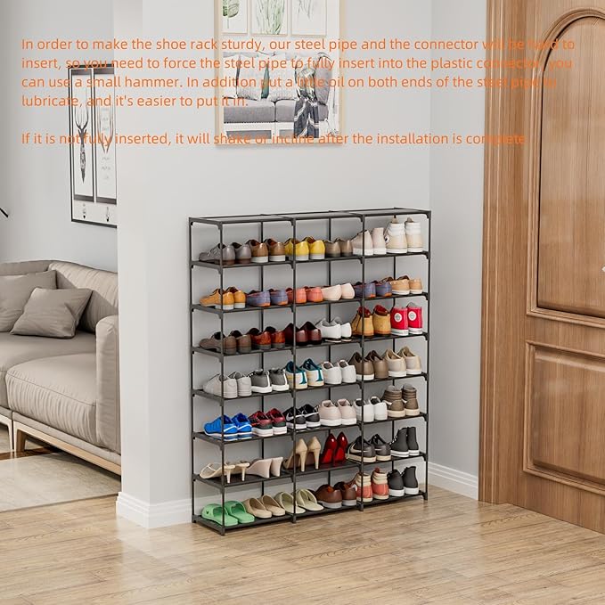 Large Shoe Rack Shoe Storage Organizer for Entryway Heavy Duty Free Standing Shelves Space Saving for Sneakers Hallway Garage Organization (3 Row 8 Tier)
