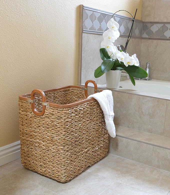 KOUBOO Sea Grass Anson Storage Basket, Versatile Basket, Laundry Room Organizer, Cube Storage, Bathroom Shelves, Dog Toy Basket, Hamper Basket, Brown