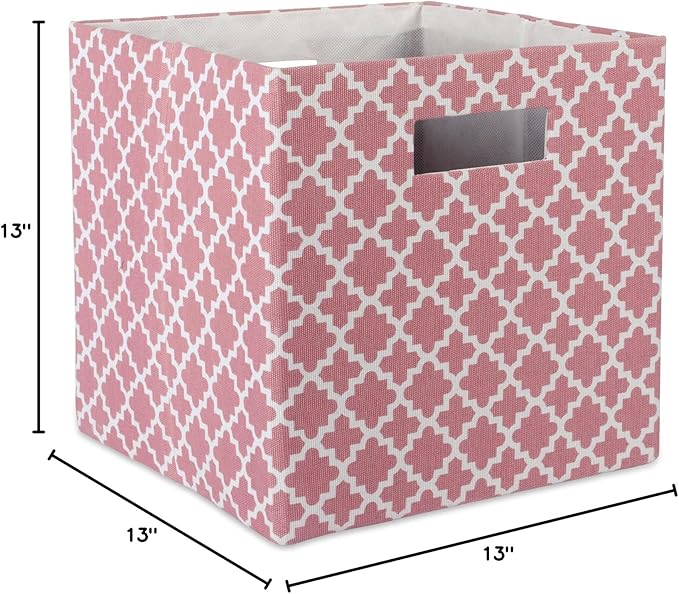 DII Hard Sided Collapsible Fabric Storage Container for Nursery, Offices, & Home Organization, (13x13x13") - Lattice Rose