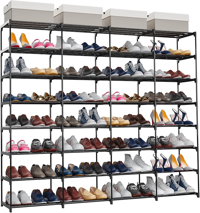 Large Shoe Rack 8 Tier 64 Pairs for Entryway, Heavy Duty Storage Shelves Unit with Customizable Height for Boots, Space Saving Organizer for Hallway Garage (66.1" W x 49.2" H)