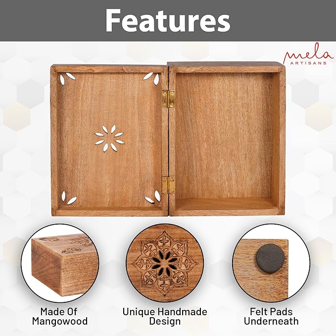 Mela Artisans Wooden Keepsake Box | Burnt Mango Wood Memory | Photo Storage Box with Hinged Lid | Decorative Storage Box | Extra Large | 10.5x7.5x4 Inch