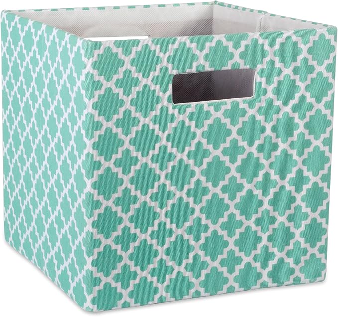 DII Hard Sided Collapsible Fabric Storage Container for Nursery, Offices, & Home Organization, (11x11x11) - Lattice Aqua