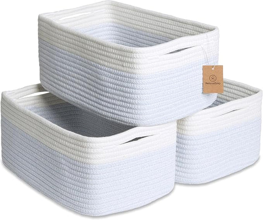 NaturalCozy 13.5”x8.5”x5.5” Rectangle Storage Baskets for Shelves 3 Pack | Cotton Rope Woven Small Baskets for Organizing | Small Storage Bins for Nursery, Bathroom, Closet, Shelf, Decorative
