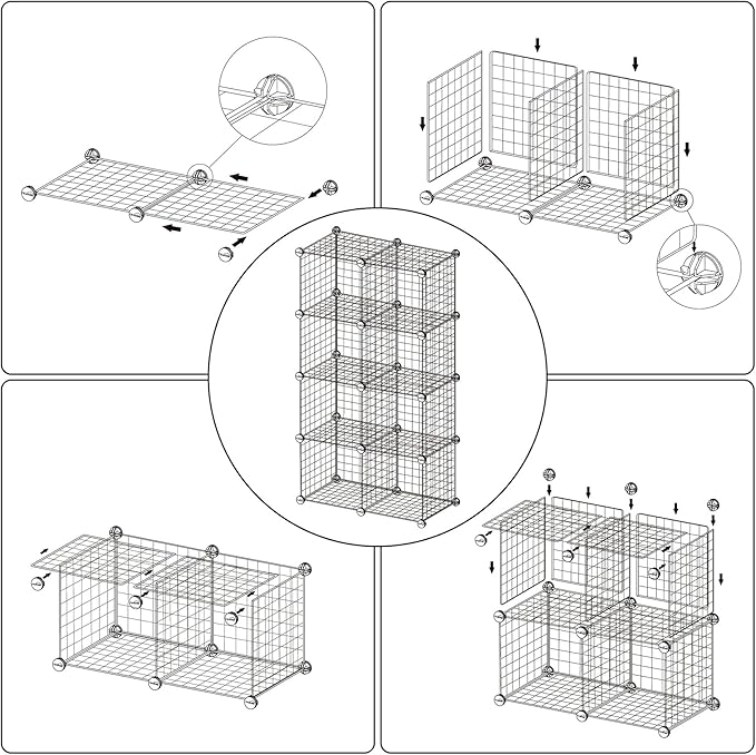 C&AHOME Wire Cube Storage, 8 - Cube Organizer Metal C Grids, Modular Shelves Units, Closet Organizer, Ideal for Home, Office, Living Room, 24.8" L x 12.4" W x 48.4" H, Blue UWCS3008B