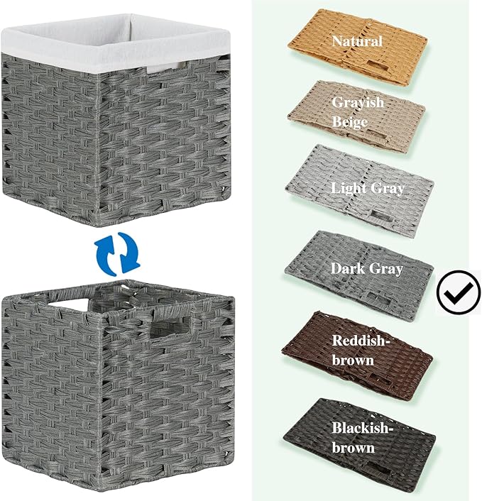 Bidtakay Wicker Baskets for Shelves Waterproof Imitation Wicker Cube Storage Bins with Liners for Organizing Closet Cabinet 11x11 inch Storage Cube Organizer for Pantry-Dark Grey 2-Pack
