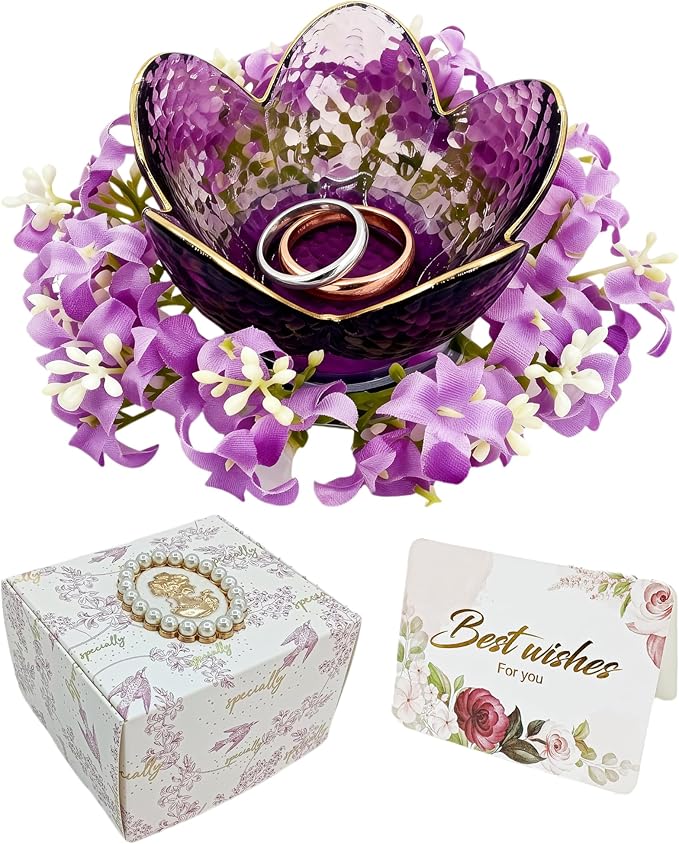 Mini Flower Ring Plate Jewelry Storage Tray Ring Holder for Dressing Table, Bedside Table, Room Bathroom Decoration, Cute Valentine's Day Christmas Birthday Gift for Women (purple flower)