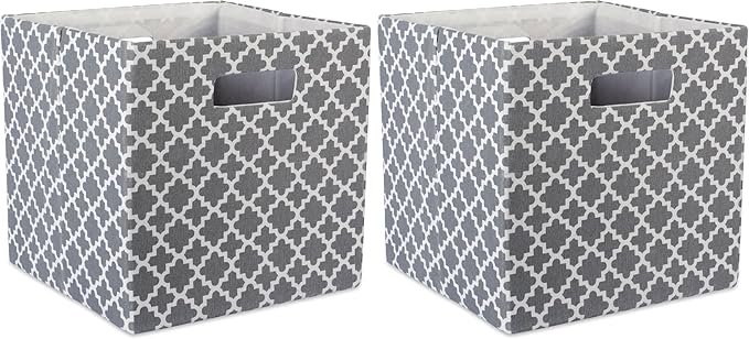 DII Hard Sided Collapsible Fabric Storage Container for Nursery, Offices, & Home Organization, (11x11x11) - Lattice Gray (Pack of 2)