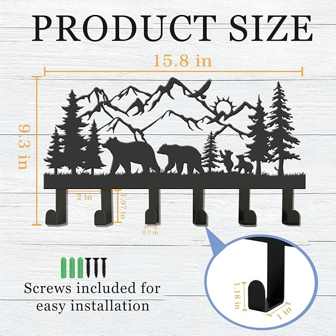 Metal Black Coat Hooks Wall Mount and Coat Rack Hanger for Hanging and Storage Ideal for Living Room, Hallway, Office, Backpack, Bags, Towel, Clothes and Hat (Bear)