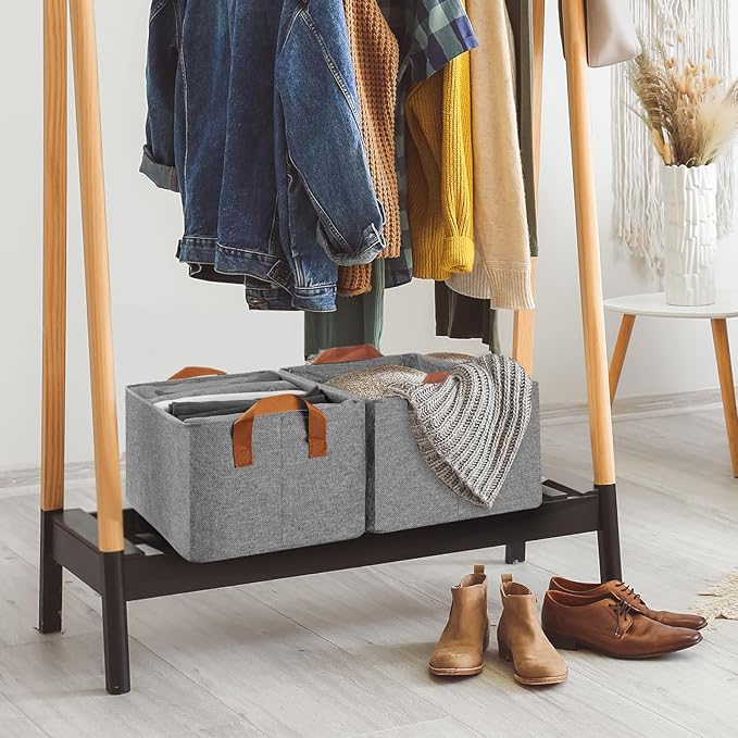 Storage Baskets for Closet with Metal Frame, Fabric Storage Bins for Shelves, Shelf Baskets and Bins with Handles for Clothes Toys Organization, 4-Pack