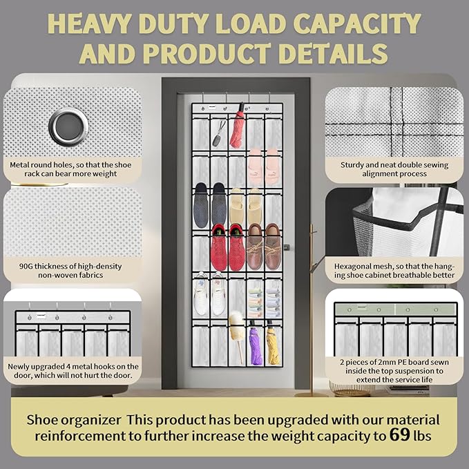 PAULONE Massive 70-Inch Dual-Side Family Organizer - Stores Shoes, Handbags, Toys & Baby Gear, Heavy Duty Over Door Storage System for Every Room (White)