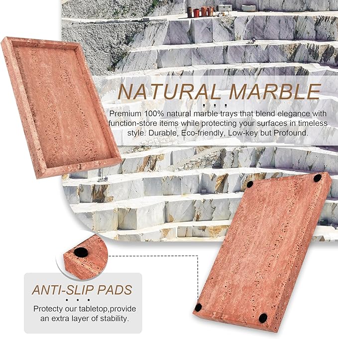 Natural Marble Tray, Stone Tray for Bedroom/Bathroom/Kitchen/Vanity Countertop, Jewelry Tray for Rings Earrings Necklace Bracelet Watch, Room Decor Aesthetic