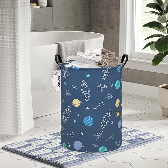 FANKANG Storage Basket, Nursery Hamper Canvas Laundry Basket Foldable with Waterproof PE Coating Large Storage Baskets for Kids Boys and Girls, Office, Bedroom, Clothes,Toysï¼Colorful Space ï¼