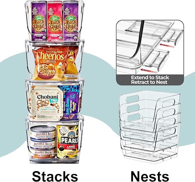 Sorbus Stackable Storage Bins Open Front, Clear Stackable Storage Bins, Pantry Bins for Storage and Organization, Acrylic Stackable Bins for Kitchen, Clear Pantry Organizer Bins (Small Square 6 Pack)
