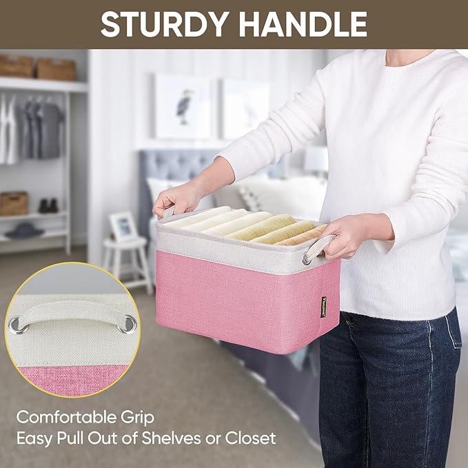 BALEINE 1 Pack Fabric Closet Storage Bins for Shelves, Linen Closet Organizers and Storage, Decorative Baskets for Organizing, Shelf, Clothes, Home, Office (Pink, 12"x8"x8")