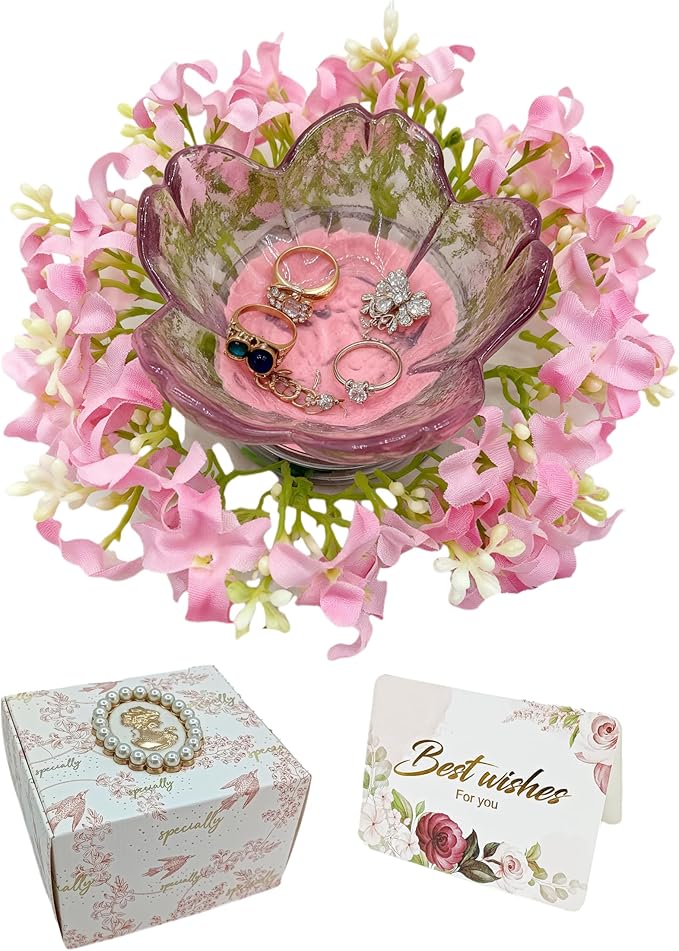 Mini Flower Ring Plate Jewelry Storage Tray Ring Holder for Dressing Table, Bedside Table, Room Bathroom Decoration, Cute Valentine's Day Christmas Birthday Gift for Women (pink flower)