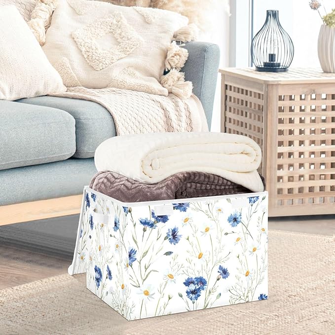 Collapsible Storage Bins with Lids Decorative Fabric Storage Cubes Closet Organizer and Storage Basket Boxes Containers for Clothes Box Chest Folding Rectangle Floral