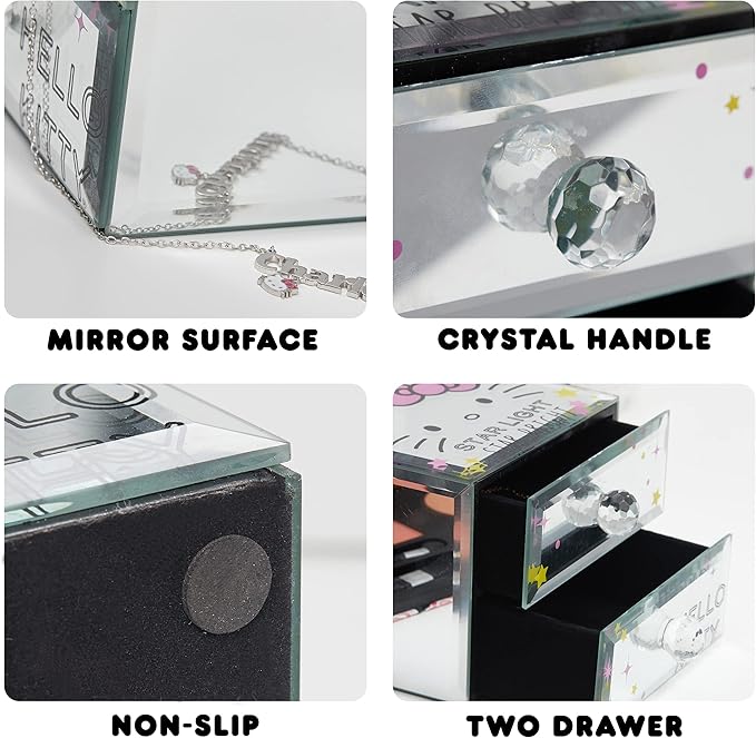 Jacmel Officially Licensed Hello Kitty ''Star Light Star Bright'' Mirror Glass Jewelry Box Organizer