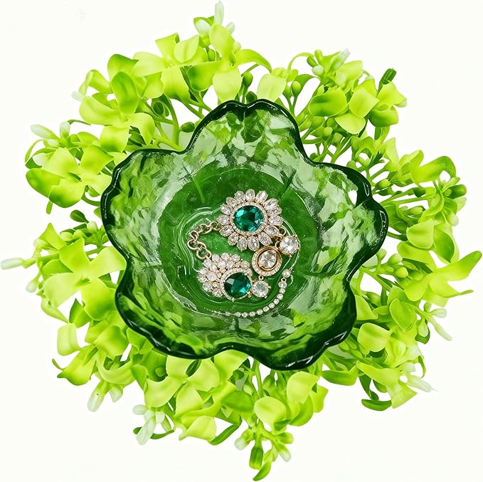 Mini Flower Ring Plate Jewelry Storage Tray Ring Holder for Dressing Table, Bedside Table, Room Bathroom Decoration, Cute Valentine's Day Christmas Birthday Gift for Women (green flower)
