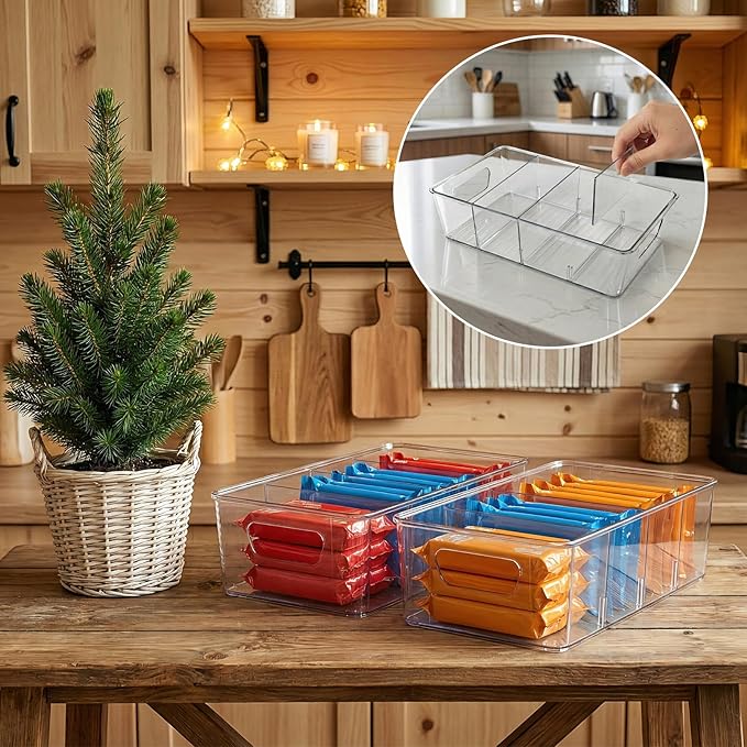 2 Pcs Seasoning Packet Organizer, Seasoning Organizer for Cabinet, Ood Storage Organizer Box with Detachable Dividers Snacks Spice Packets organizer for Kitchen (XL)