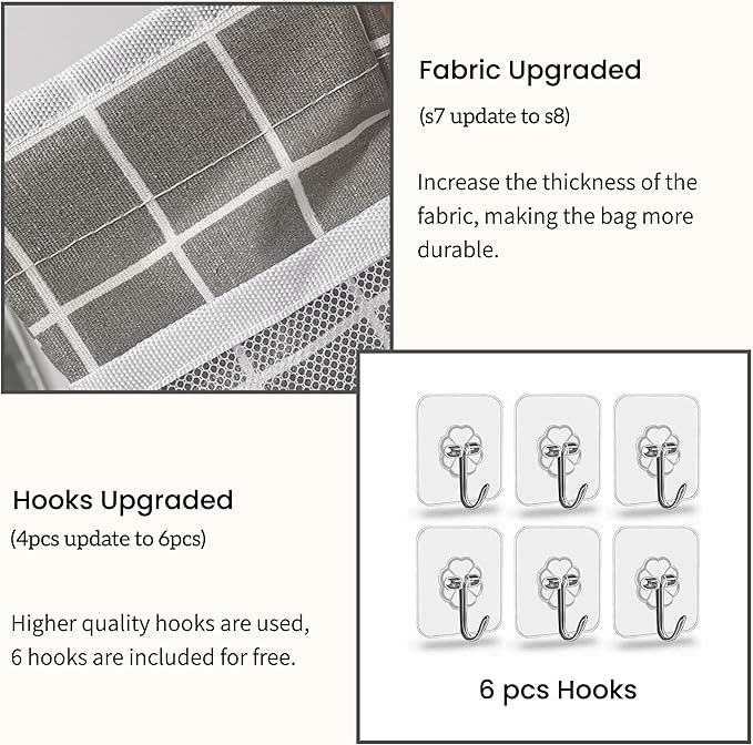 2pcs Light-Style Wall Hanging Storage Bag, Linen Fabric Door Hanging Organizer Baskets with Pockets, Waterproof Bin for Bedroom, Kitchen, Office, RV Camper (GreyGrid-2pcs)