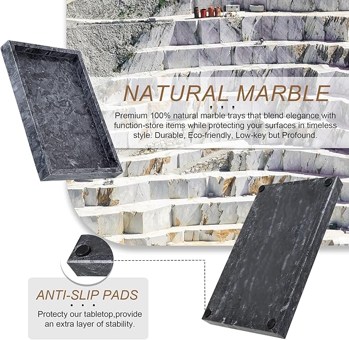 Natural Marble Tray, Stone Tray for Bedroom/Bathroom/Kitchen/Vanity Countertop, Jewelry Tray for Rings Earrings Necklace Bracelet Watch, Room Decor Aesthetic