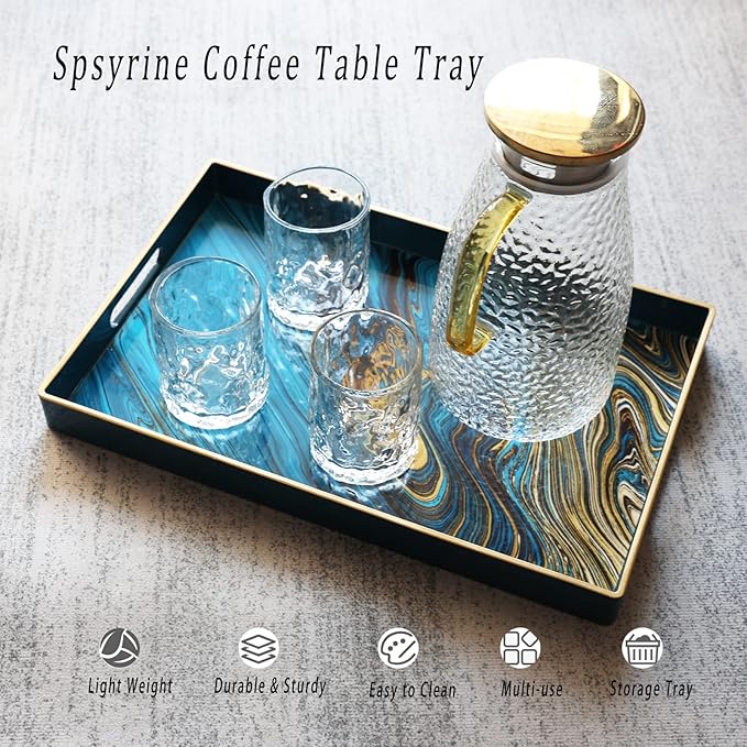 Spsyrine Serving Tray, Marble Decorative Tray Plastic Rectangular Coffee Table Tray for Living Room, Storage, Kitchen, Ottoman, Bathroom Decor. 15.6â X 10.2" LJRE