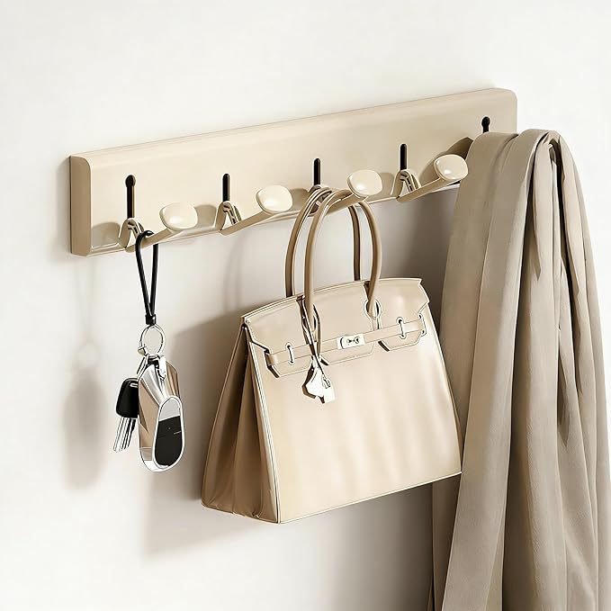 Foldable Coat Rack Wall Mount Hooks Milky White Coat Rack with 5 Hooks Wall Hooks for Hanging Hat Key Bag Towel Coat Holder Towel Hooks for Bathroom Entryway Bedroom Kitchen Utility Room