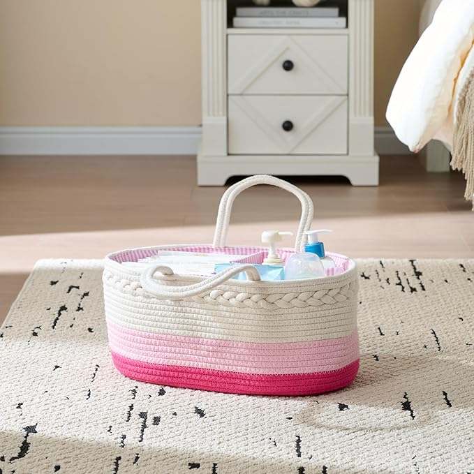 luxury little Diaper Caddy Organizer for Changing Table, Baby Diaper Basket, Portable Storage Basket, Wipes, Car Organizer, Nursery, Baby caddy (Pink)