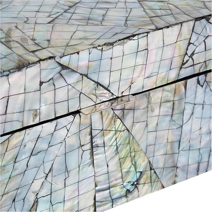 Deco 79 Mother of Pearl Shell Abstract Handmade Decorative Box Angular Mosaic Storage Decorative Keepsake Box with Iridescent Finish, Set of 2 Storage Box 12", 8"W, Multi Colored