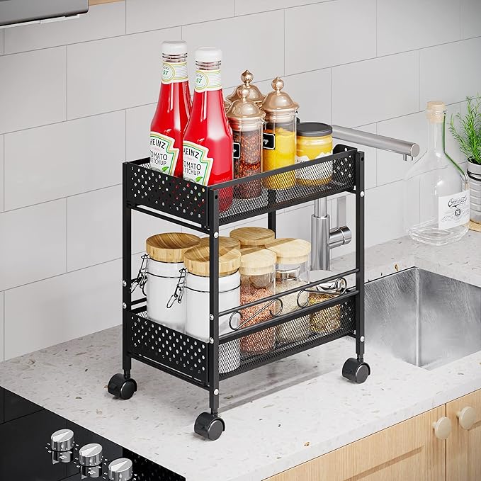 2 Pack - 2-Tier Under Sink Organizers and Storage with Sliding Storage Drawer for Kitchen and Bathroom Cabinet Countertop, Black