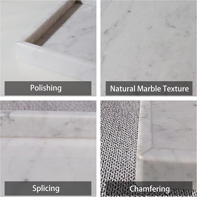 Luxury Square Marble Vanity Tray: Polished 8x8 Decorative Catch-All Tray for Bathroom Kitchen Dresser Makeup Home Organizer, White