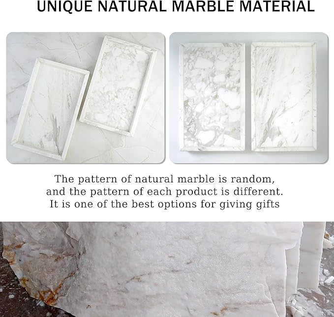 Natural Marble Vanity Bathroom Tray, 10" x 6.1" x 0.9" Not Plastic, Real Stone Home Decor Tray for Bathroom,Countertop,Kitchen, Sink Storage Holder Organizer for Soap Candles Perfume