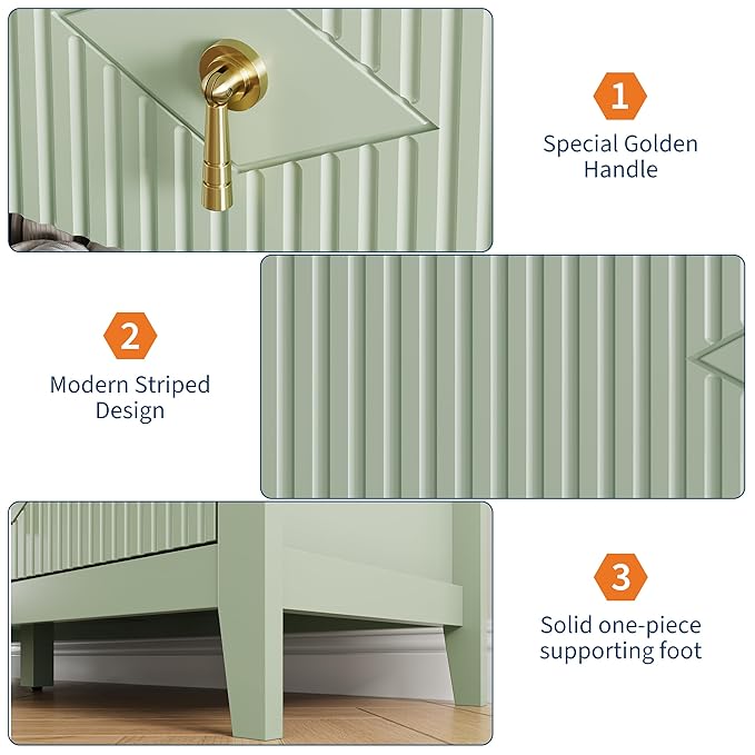 GarveeHome Fluted Dresser for Bedroom, 54 in Wide 7-Drawer Wood Dresser, Modern Chest of Drawers, Storage Organizer Cabinet for Living Room, Hallway, Entryway, Green