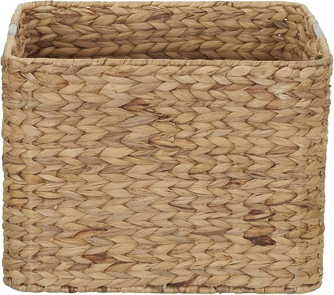 Household Essentials Woven Wicker Open Storage Basket with Stainless Steel Handle, Brown