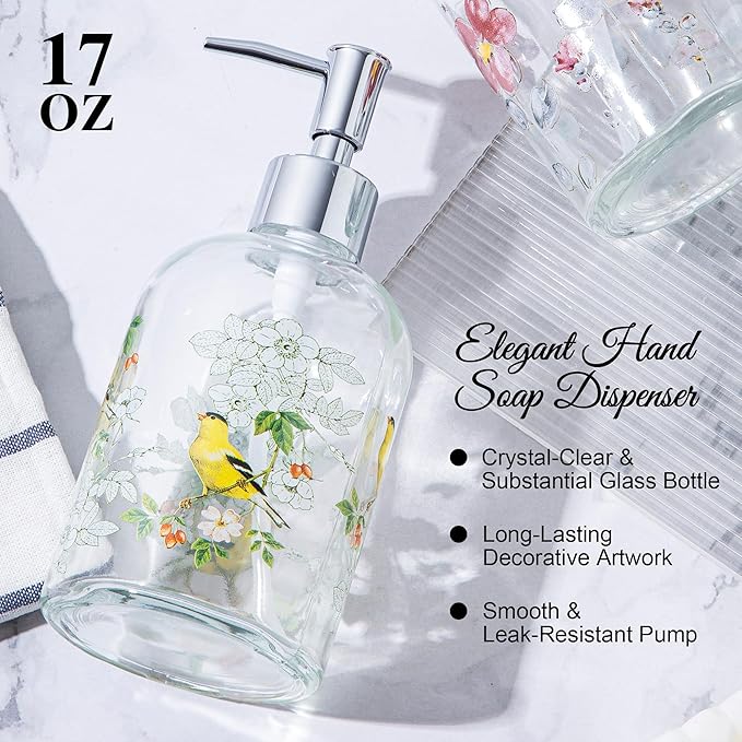 Topadorn 17oz Glass Soap Dispenser with Plastic Pump for Kitchen and Bathroom, Refillable Clear Bottle for Dish Soap & Hand Soap