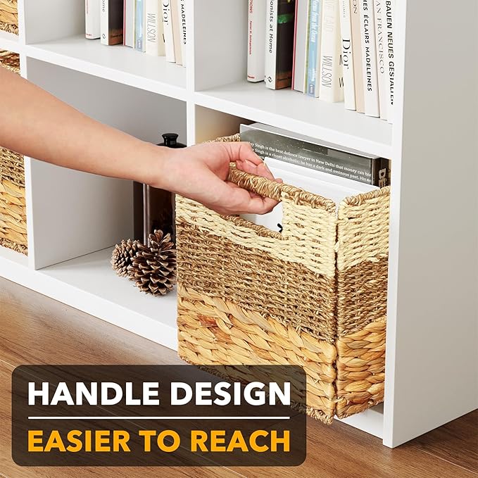 SpaceAid 4 Pack 3 Pattern Design Wicker Basket, Baskets for Organizing, Storage Rattan Basket with Handles for Shelves, Woven Cube Storage Bin Organizer, 10.5x10.5x10.5 inch, Natural