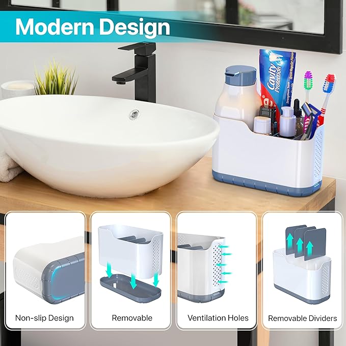 Toothbrush Holders for bathrooms, Tooth Brush Holder, Soap Dispenser with Toothpaste and Toothbrush Organizers, 2 in 1 Bathroom Countertop Organizer Set
